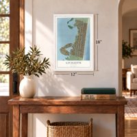 Lavallette, New Jersey map, 12 x 18 inch print in a white frame in an entryway