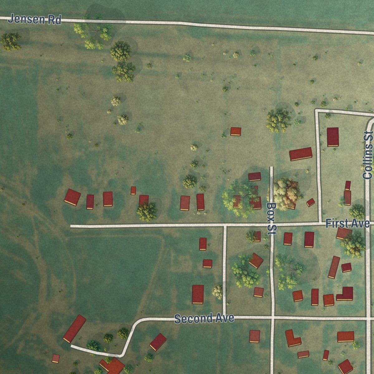 Second close-up of the map of Lavina, Montana print showing more streets and buildings