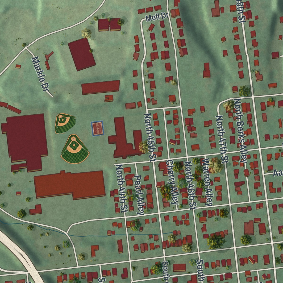 Second close-up of the map of Lawnton, Pennsylvania print showing more streets and buildings