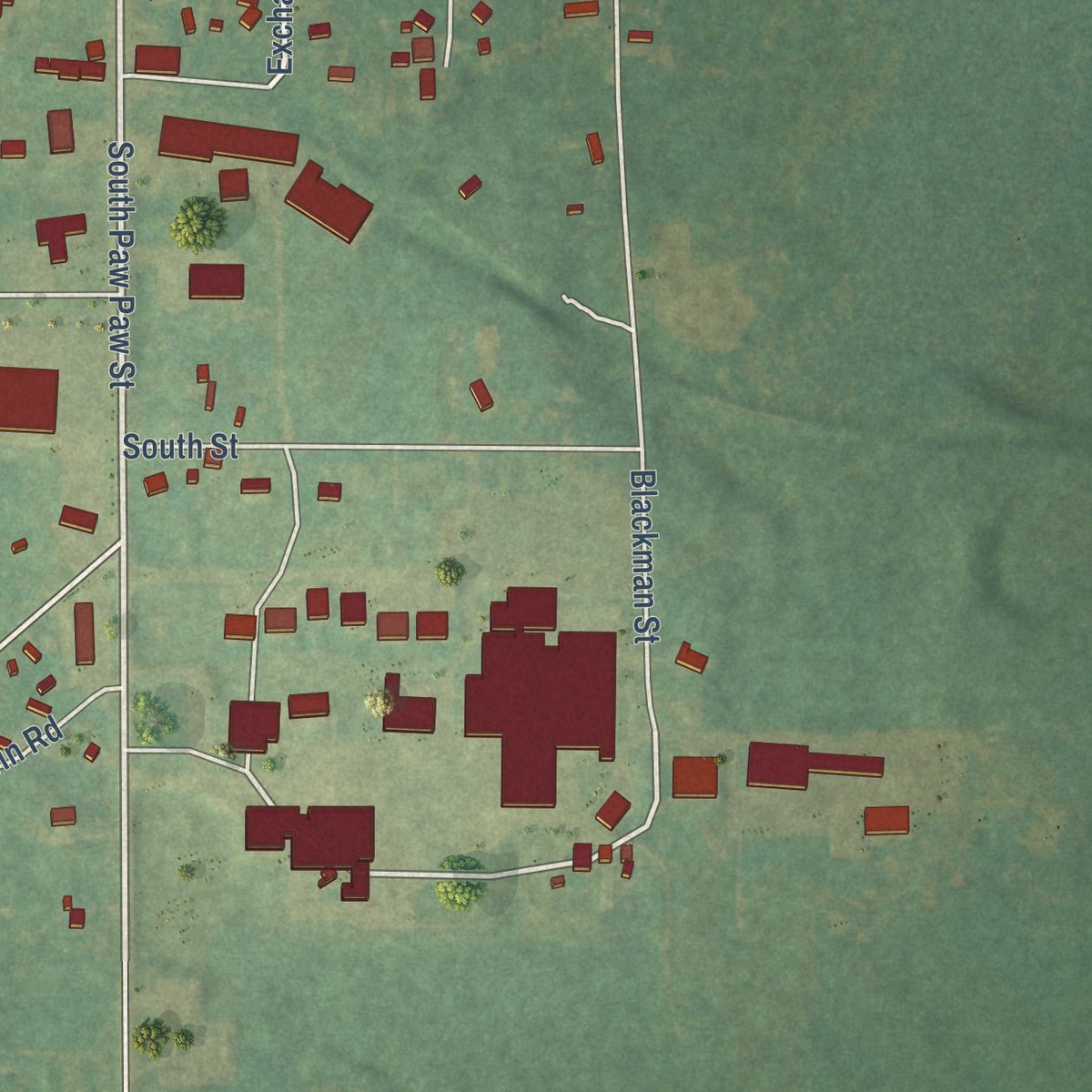 Second close-up of the map of Lawrence, Michigan print showing more streets and buildings
