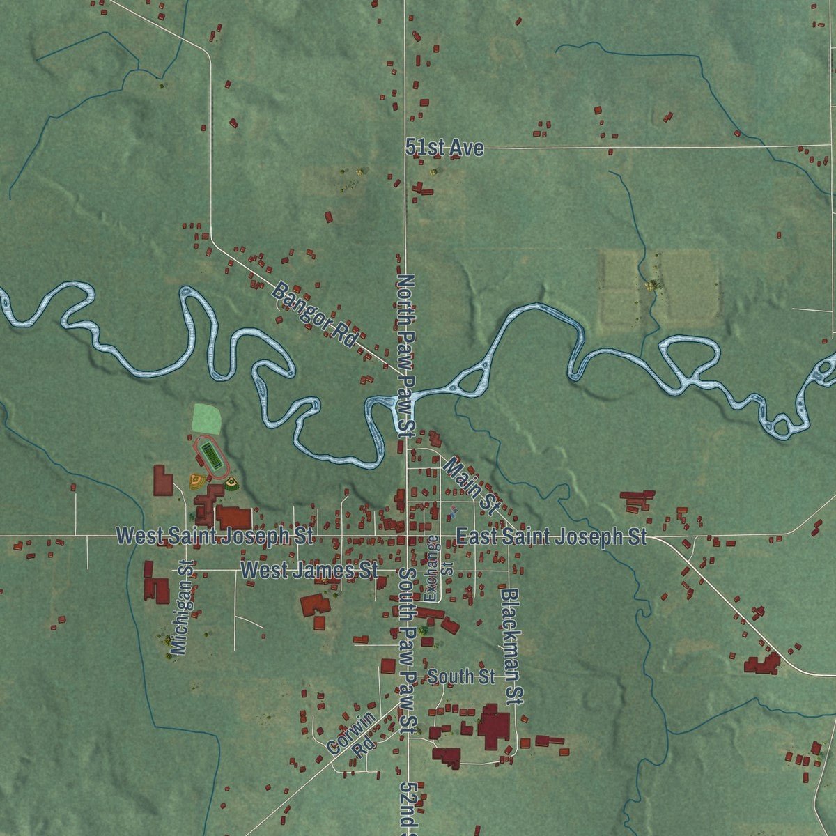 Second close-up of the map of Lawrence, Van Buren County, Michigan print showing more streets and buildings