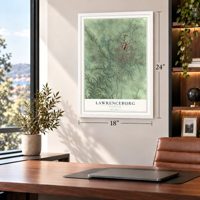 Lawrenceburg, Tennessee map, 18 x 24 inch print in a white frame in a home office