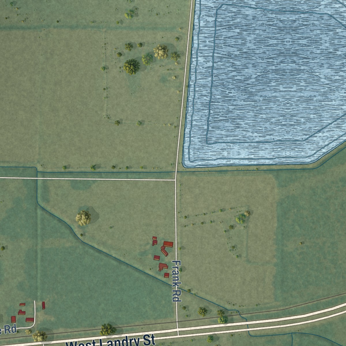Second close-up of the map of Lawtell, Louisiana print showing more streets and buildings