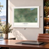 Lawtell, Louisiana map, 18 x 24 inch print in a white frame in a home office