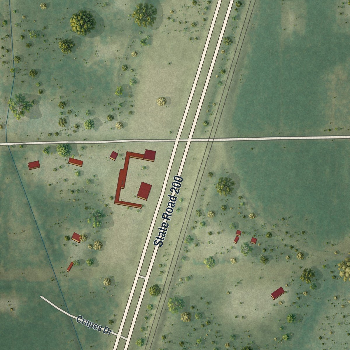 Second close-up of the map of Lawtey, Florida print showing more streets and buildings