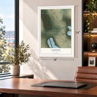 Lawton, North Dakota map, 18 x 24 inch print in a white frame in a home office