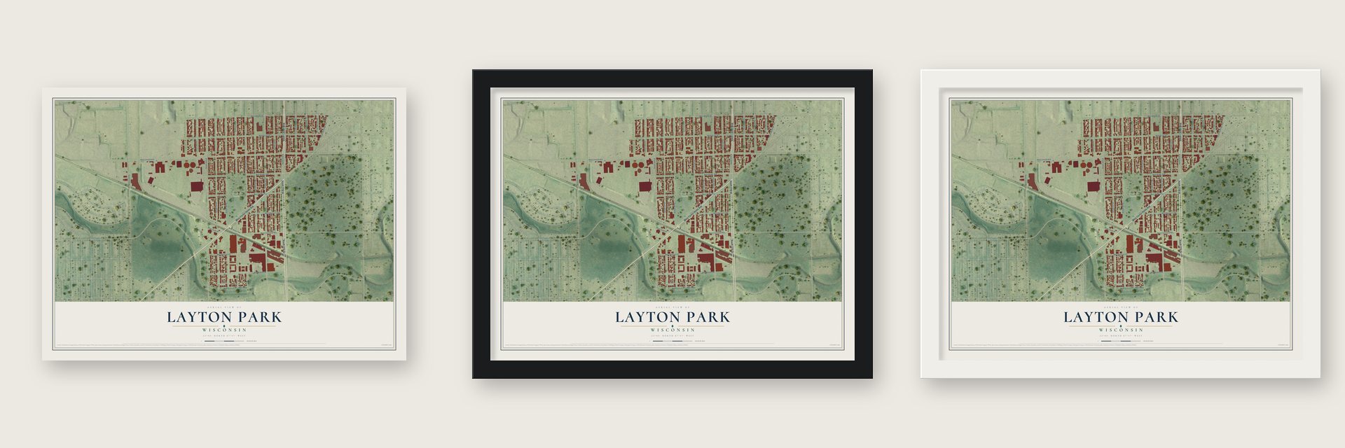 Layton Park, Wisconsin map unframed, in a black wood frame and in a white wood frame