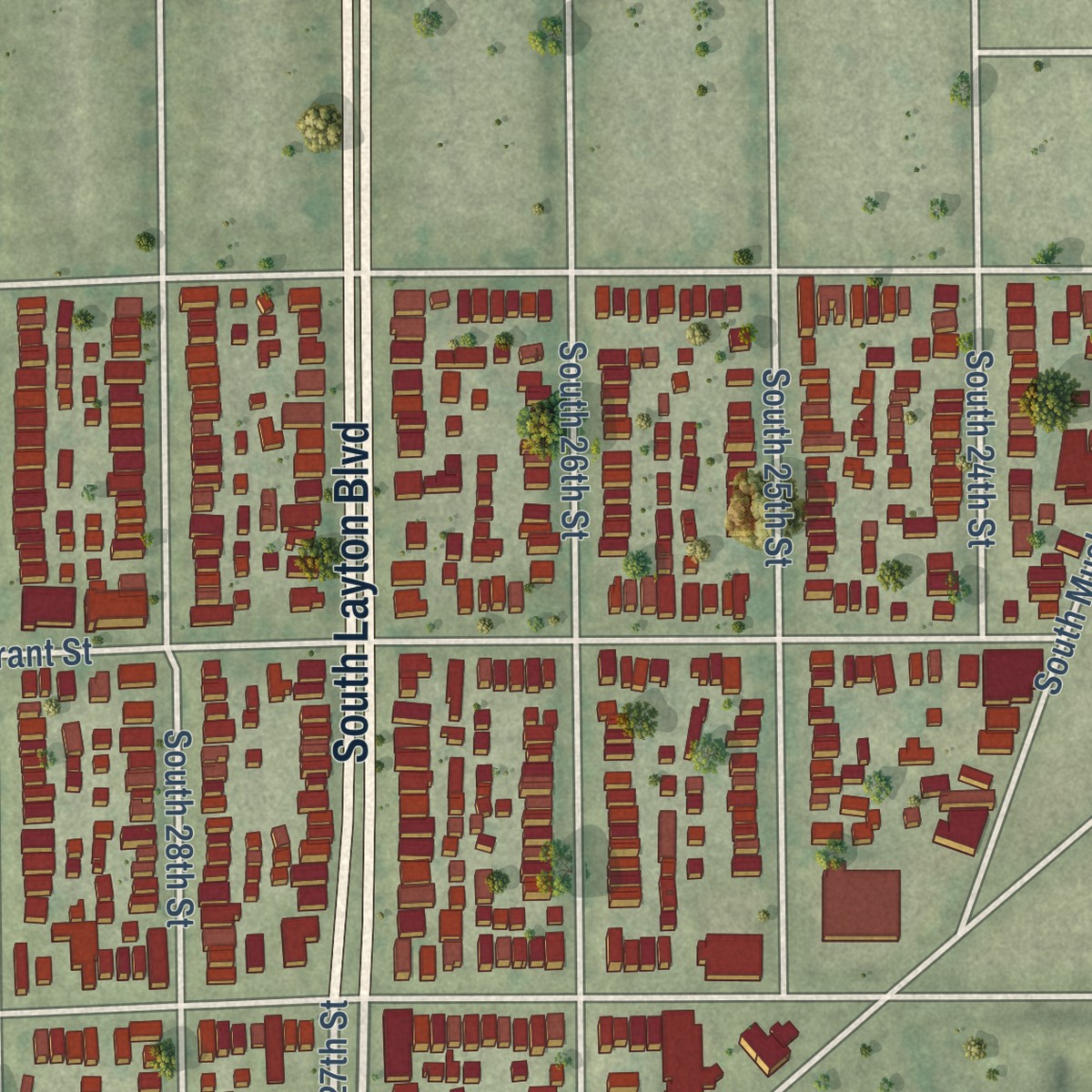 Second close-up of the map of Layton Park, Wisconsin print showing more streets and buildings