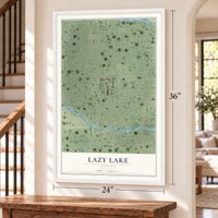 Lazy Lake, Florida map, 24 x 36 inch print in a white frame by a staircase