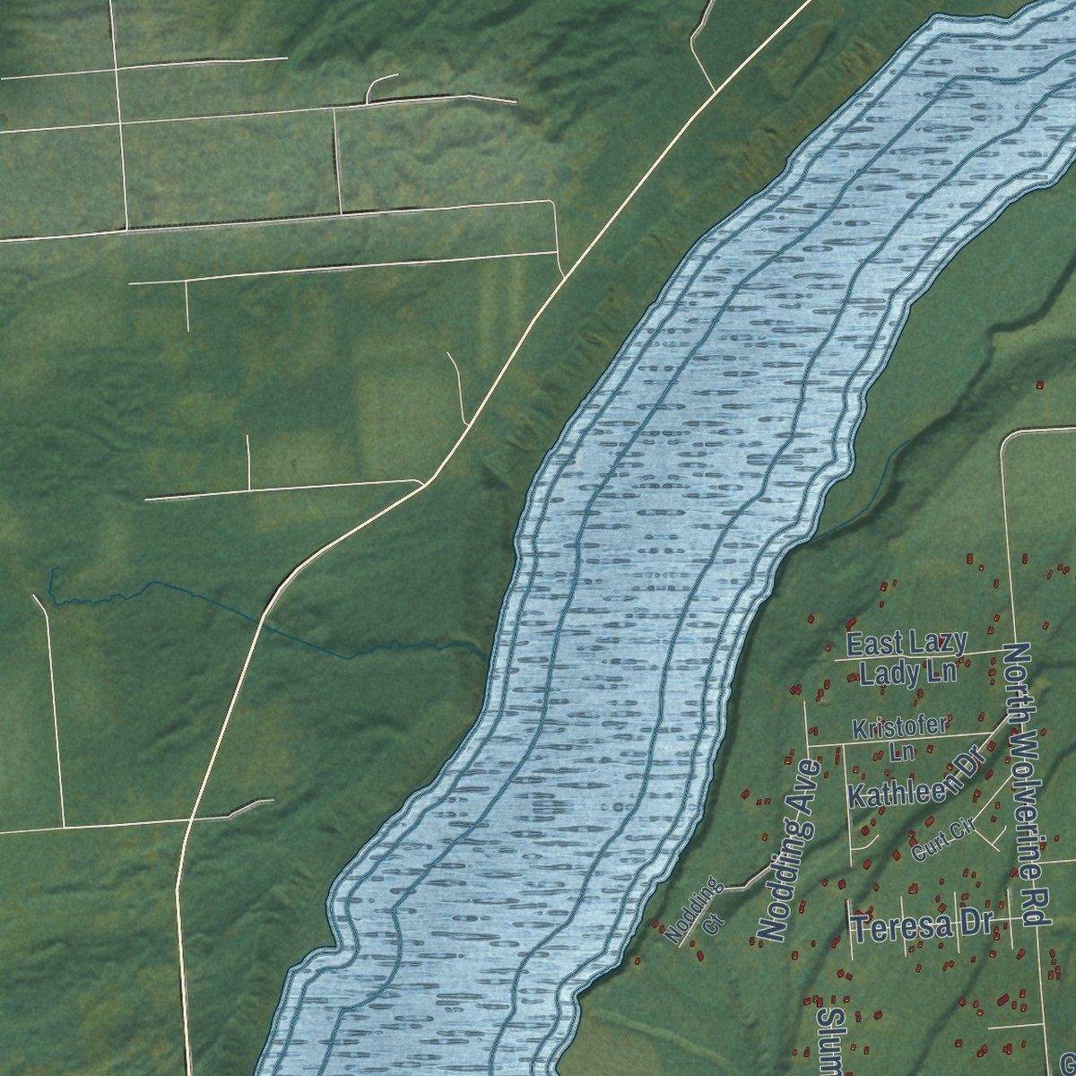 Second close-up of the map of Lazy Mountain, Alaska print showing more streets and buildings