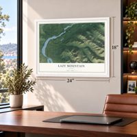 Lazy Mountain, Alaska map, 18 x 24 inch print in a white frame in a home office
