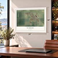 Le Grand, California map, 18 x 24 inch print in a white frame in a home office