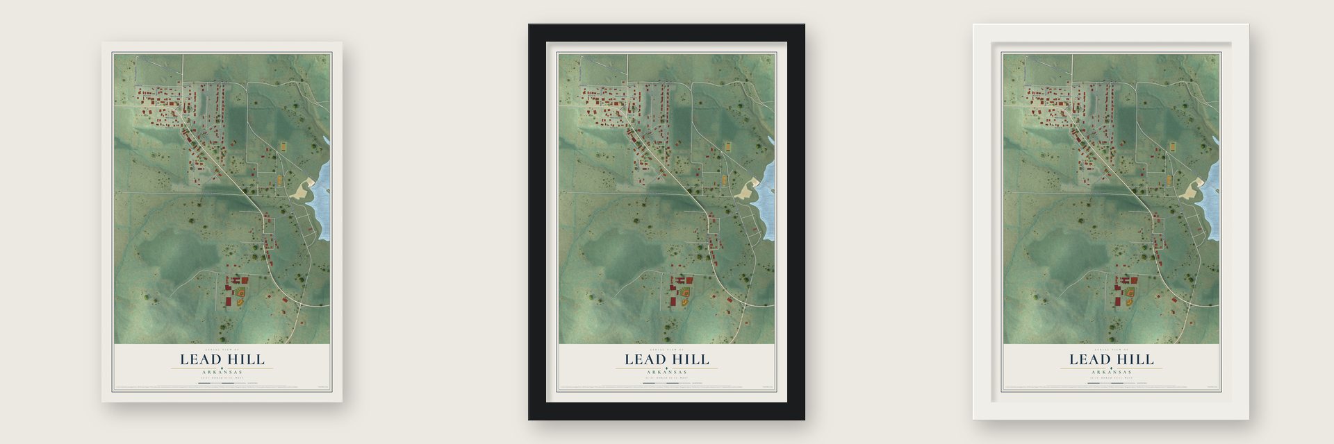 Lead Hill, Arkansas map unframed, in a black wood frame and in a white wood frame