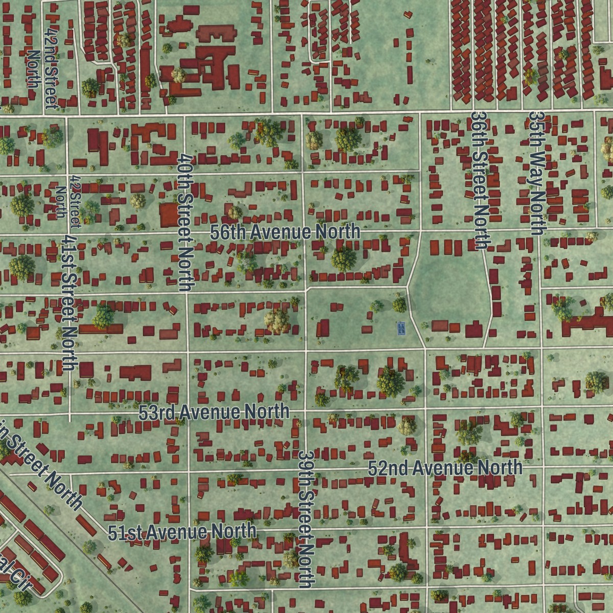 Second close-up of the map of Lealman, Florida print showing more streets and buildings