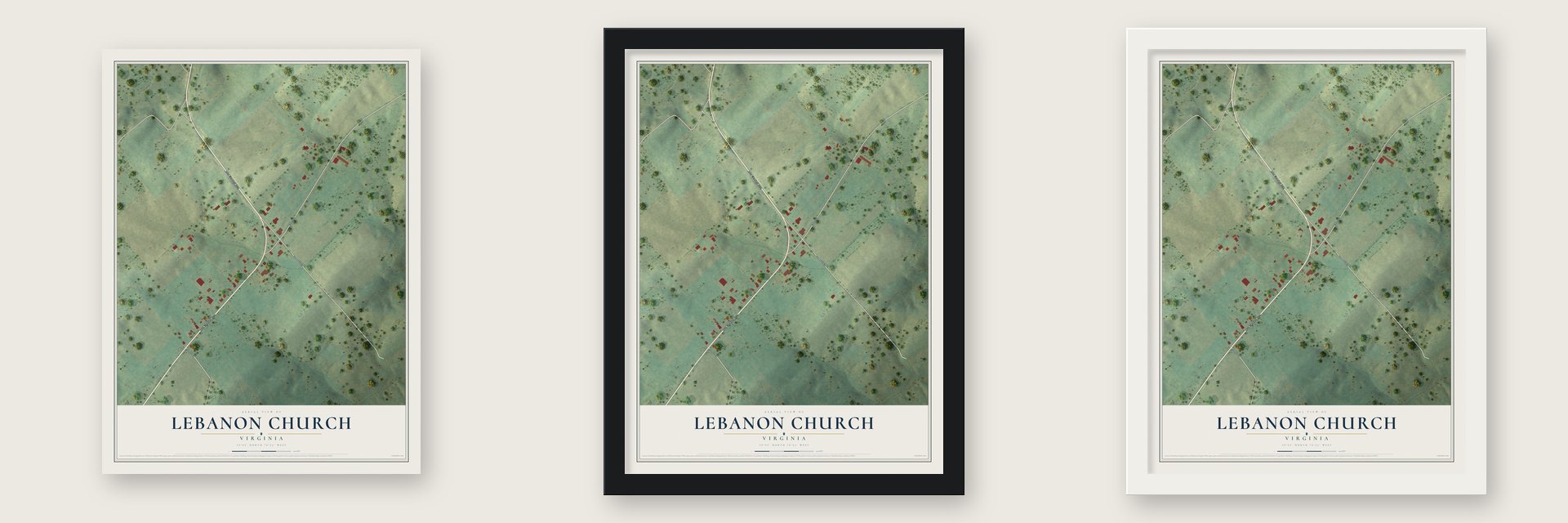 Lebanon Church, Virginia map unframed, in a black wood frame and in a white wood frame