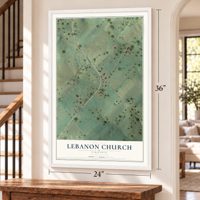 Lebanon Church, Virginia map, 24 x 36 inch print in a white frame by a staircase