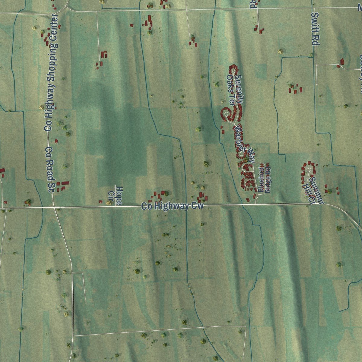 Second close-up of the map of Lebanon, Dodge County, Wisconsin print showing more streets and buildings