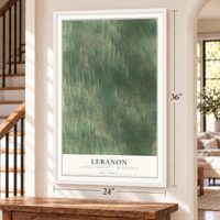 Lebanon, Dodge County, Wisconsin map, 24 x 36 inch print in a white frame by a staircase