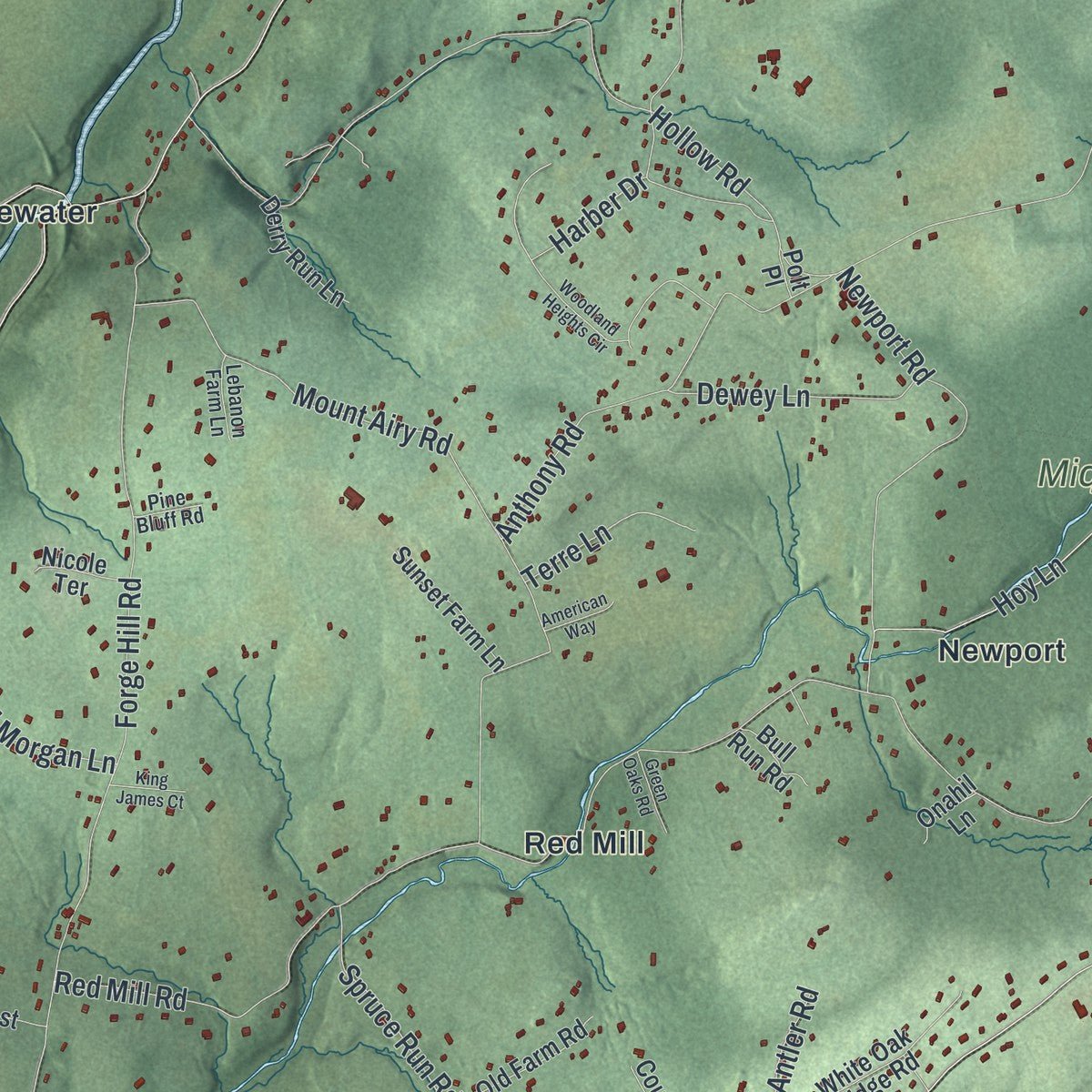 Second close-up of the map of Lebanon, Hunterdon County, New Jersey print showing more streets and buildings