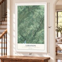 Lebanon, Hunterdon County, New Jersey map, 24 x 36 inch print in a white frame by a staircase