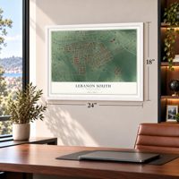 Lebanon South, Pennsylvania map, 18 x 24 inch print in a white frame in a home office