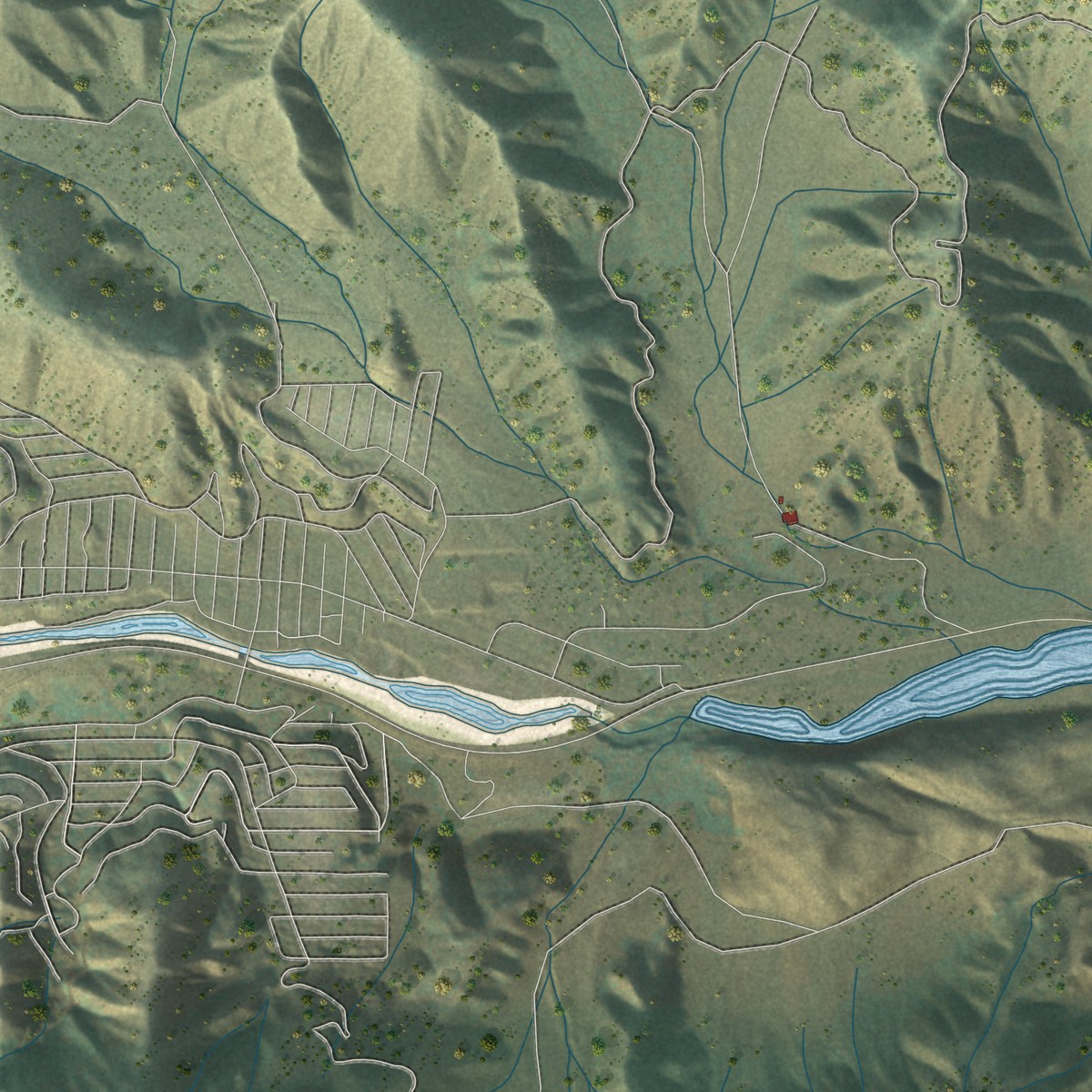Second close-up of the map of Lebec, California print showing more streets and buildings