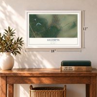 Lecompte, Louisiana map, 12 x 18 inch print in a white frame in an entryway