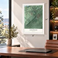 Ledgewood, New Jersey map, 18 x 24 inch print in a white frame in a home office