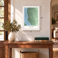 Ledyard, New York map, 12 x 18 inch print in a white frame in an entryway