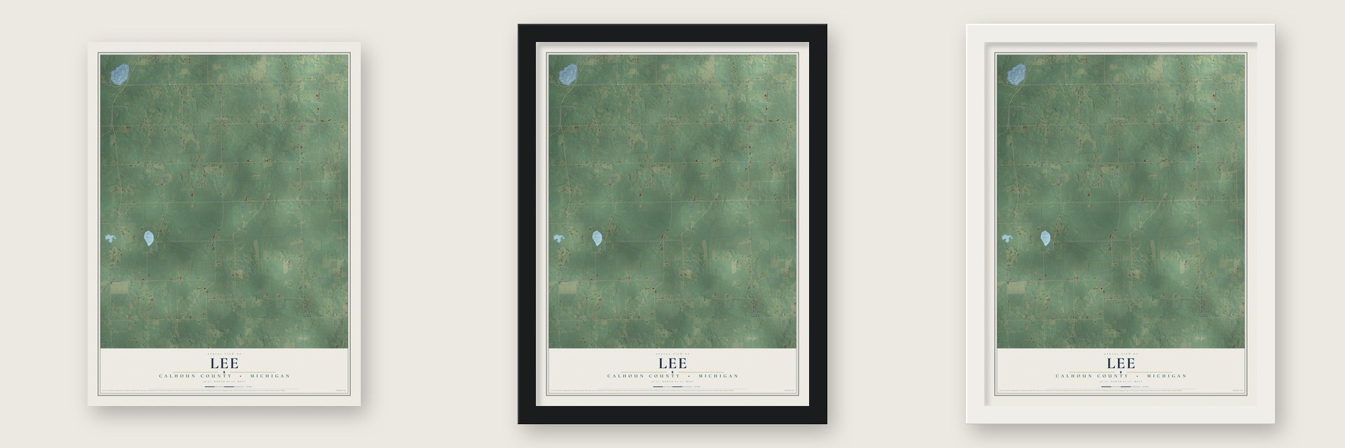 Lee, Calhoun County, Michigan map unframed, in a black wood frame and in a white wood frame