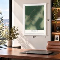 Lee Mont, Virginia map, 18 x 24 inch print in a white frame in a home office