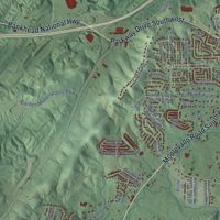Second close-up of the map of Leeds, Alabama print showing more streets and buildings