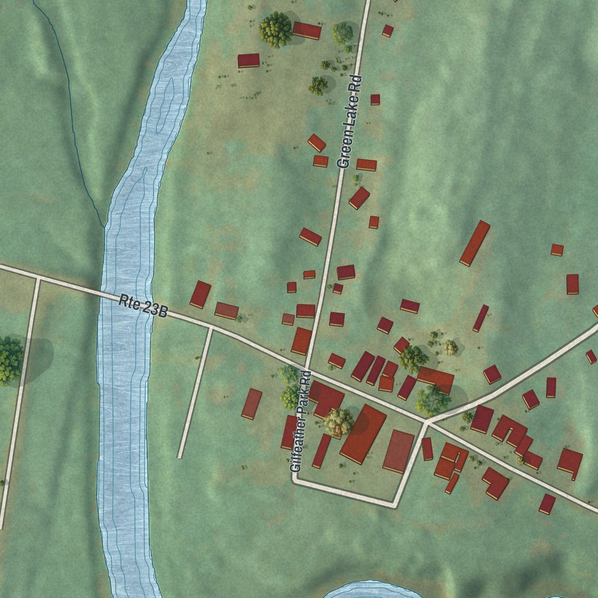 Second close-up of the map of Leeds, New York print showing more streets and buildings