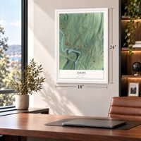 Leeds, New York map, 18 x 24 inch print in a white frame in a home office