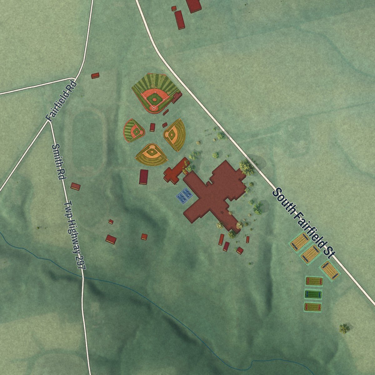 Second close-up of the map of Leesburg, Ohio print showing more streets and buildings