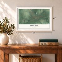 Leetonia, Ohio map, 12 x 18 inch print in a white frame in an entryway