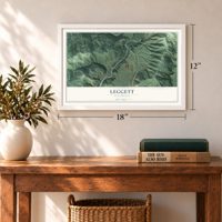 Leggett, California map, 12 x 18 inch print in a white frame in an entryway