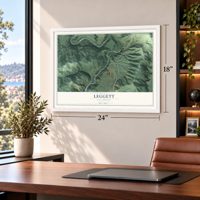 Leggett, California map, 18 x 24 inch print in a white frame in a home office