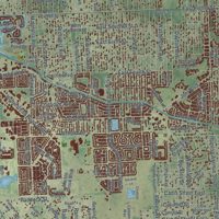 Second close-up of the map of Lehigh Acres, Florida print showing more streets and buildings