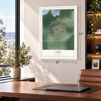 Lehr, North Dakota map, 18 x 24 inch print in a white frame in a home office