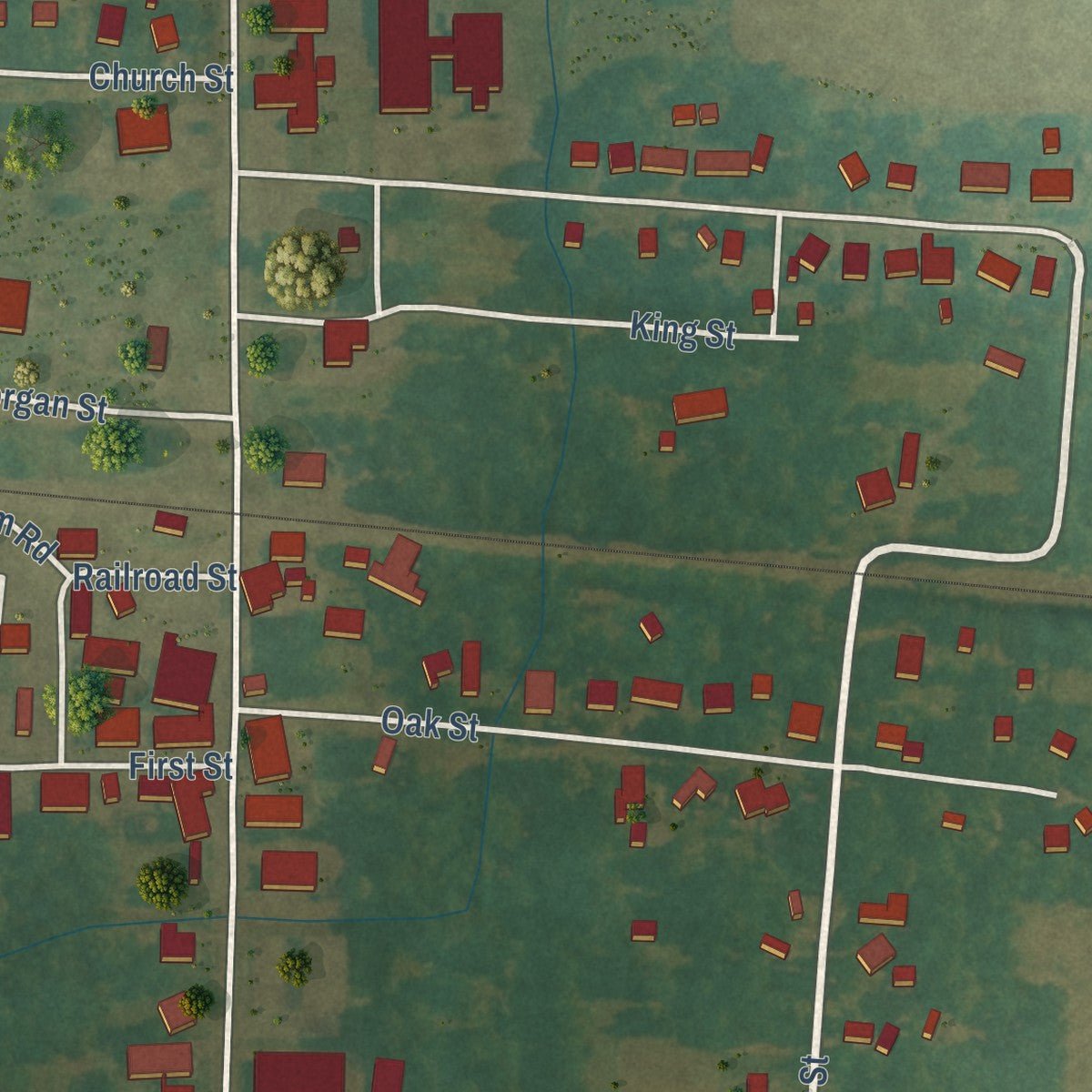 Second close-up of the map of Leighton, Alabama print showing more streets and buildings
