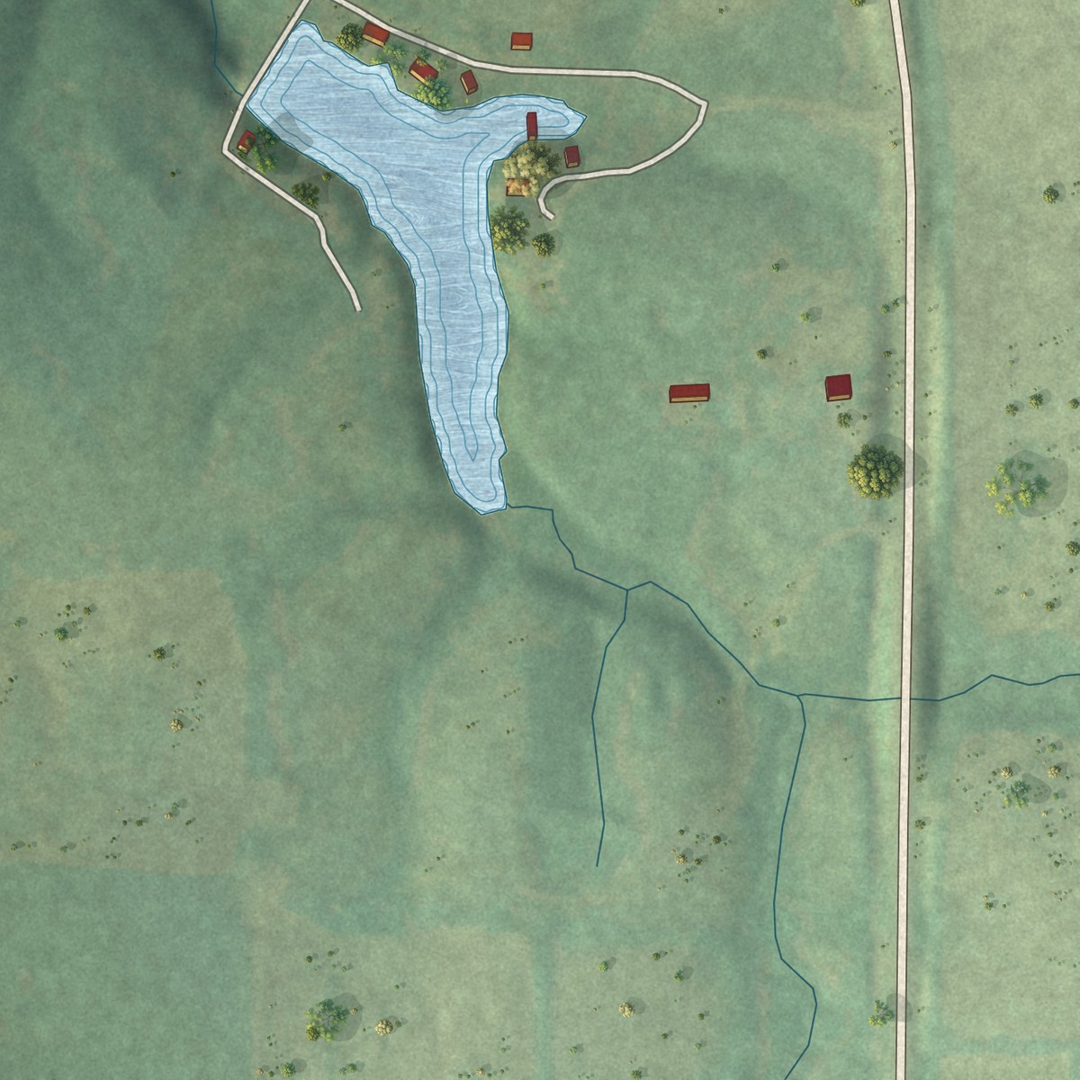 Second close-up of the map of Leisure Lake, Missouri print showing more streets and buildings