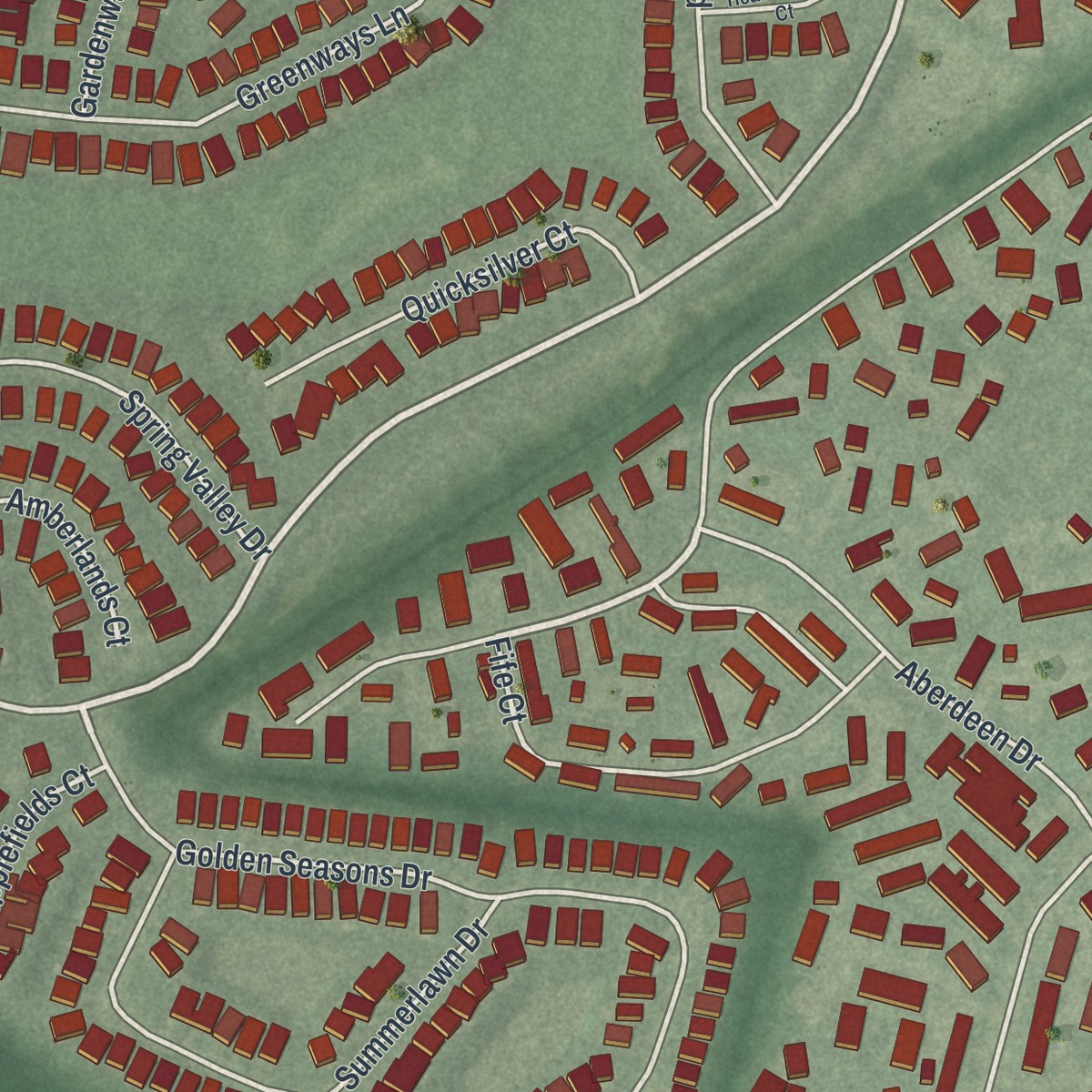 Second close-up of the map of Leisure Village East, New Jersey print showing more streets and buildings