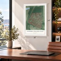 Leisure Village East, New Jersey map, 18 x 24 inch print in a white frame in a home office