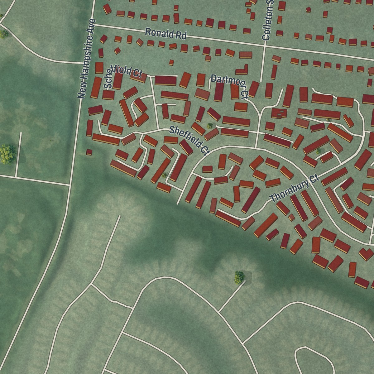 Second close-up of the map of Leisure Village, New Jersey print showing more streets and buildings