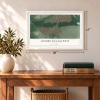 Leisure Village West, New Jersey map, 12 x 18 inch print in a white frame in an entryway