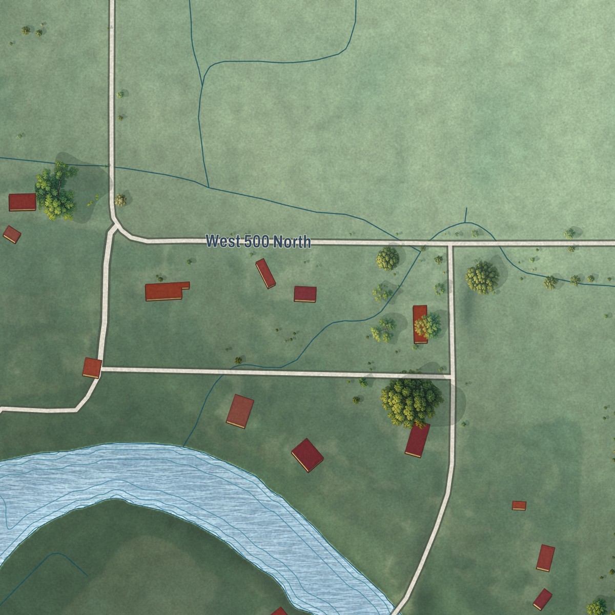Second close-up of the map of Leiters Ford, Indiana print showing more streets and buildings