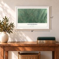 Leitersburg, Maryland map, 12 x 18 inch print in a white frame in an entryway