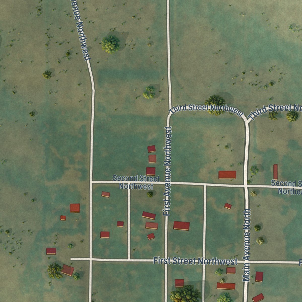 Second close-up of the map of Leith, North Dakota print showing more streets and buildings