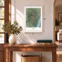 Lemay, Missouri map, 12 x 18 inch print in a white frame in an entryway